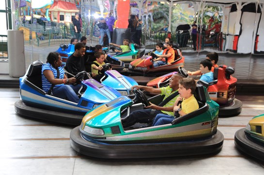electric bumper cars working in the funfair