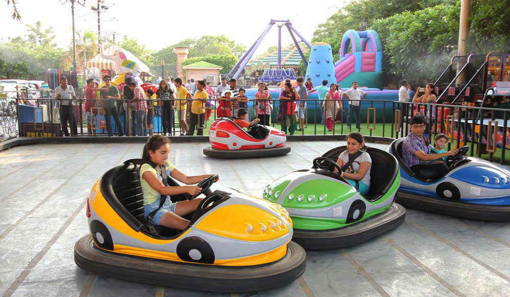 Kids playing with bumper cars